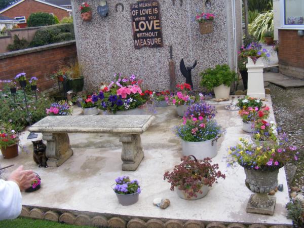 Bench and flower pots