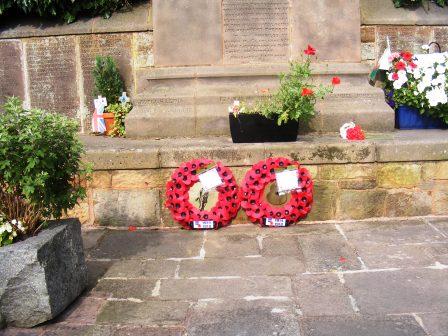 Poppy wreaths on the war memorial